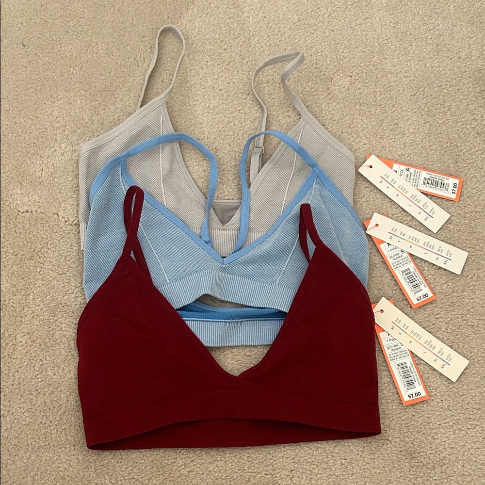 Colsie Seamless Bralette Trio - Burgundy, Light Blue, Light Gray